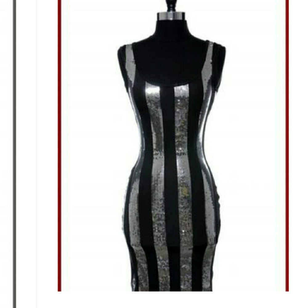 Black n Silver stripe sequin dress